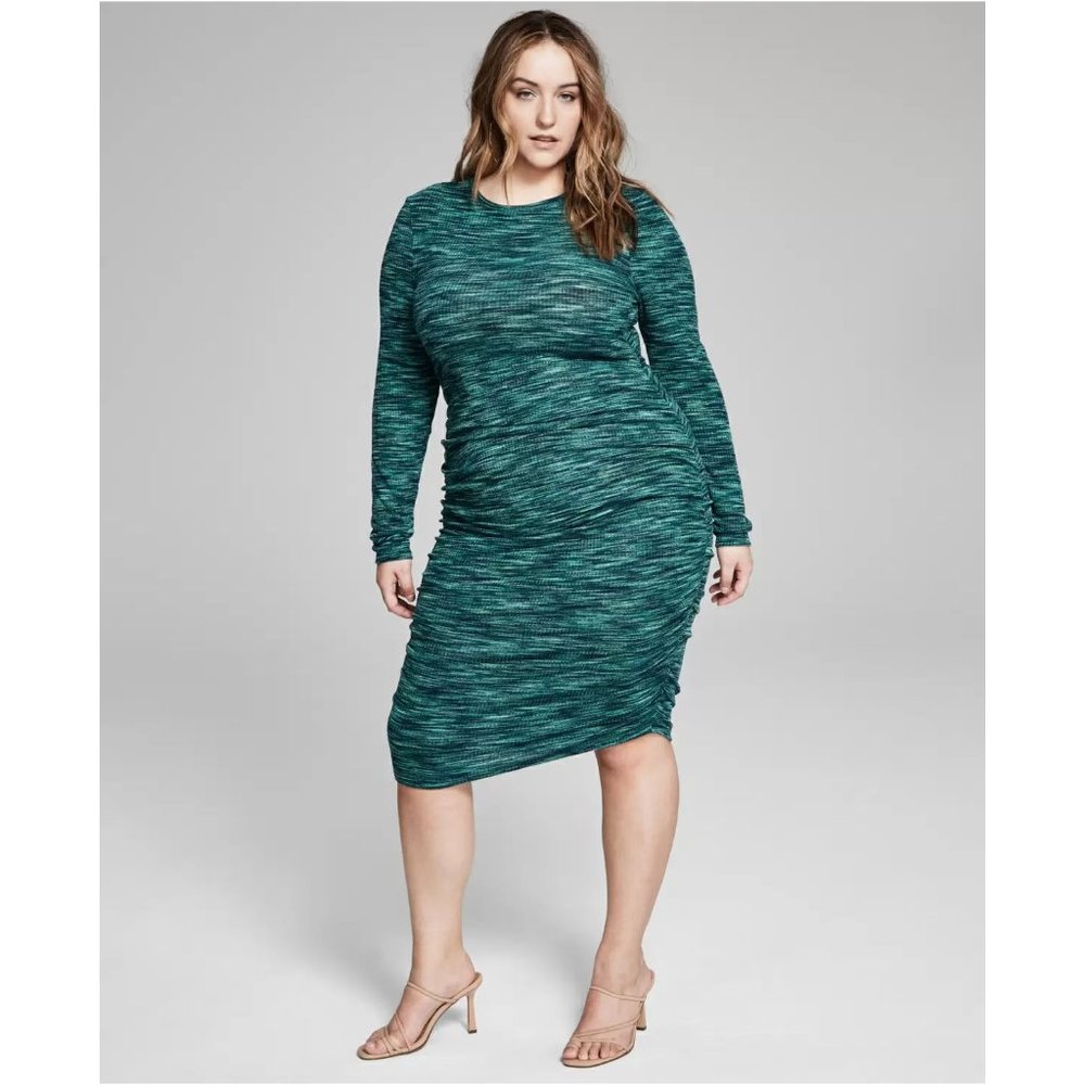 And Now This Trendy Plus Size Space-Dyed Midi Dress - Green Spacedye